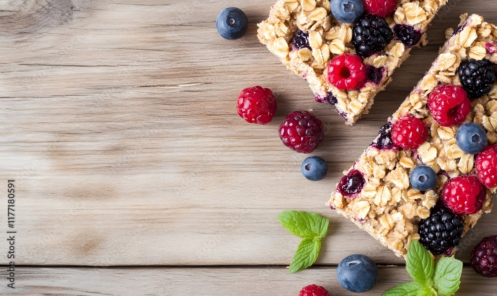 Crumpled berry and oatmeal bars, Generative AI Crumpled berry and oatmeal bars, Generative AI