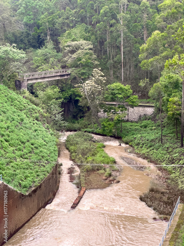 Water discharge from the Kundala dam (also known as Setuparvatipuram Dam), built on Muthirapuzha River, Idukki district in Kerala, India. It is a major tourist destination near Munnar photo