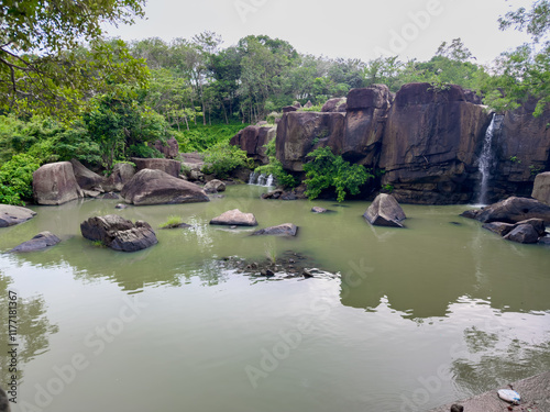 Scenic view of Thirparappu Waterfalls which is located near Kulasekharam town in Kanyakumari district, Tamil Nadu state, India photo