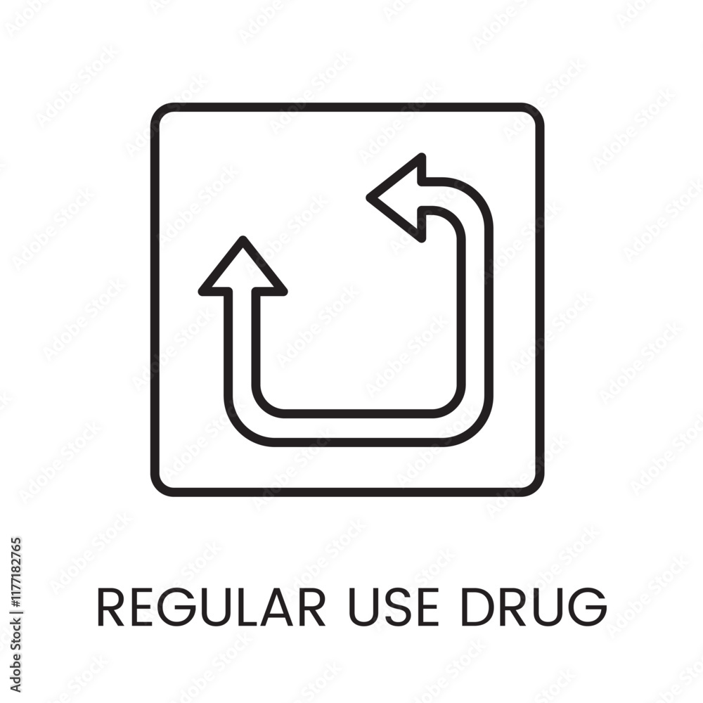 A square icon with curved arrows symbolizing a repeat or refill cycle for medications, in a clean line vector style with an editable stroke A square icon with curved arrows symbolizing a repeat or refill cycle for medications, in a clean line vector style with an editable stroke