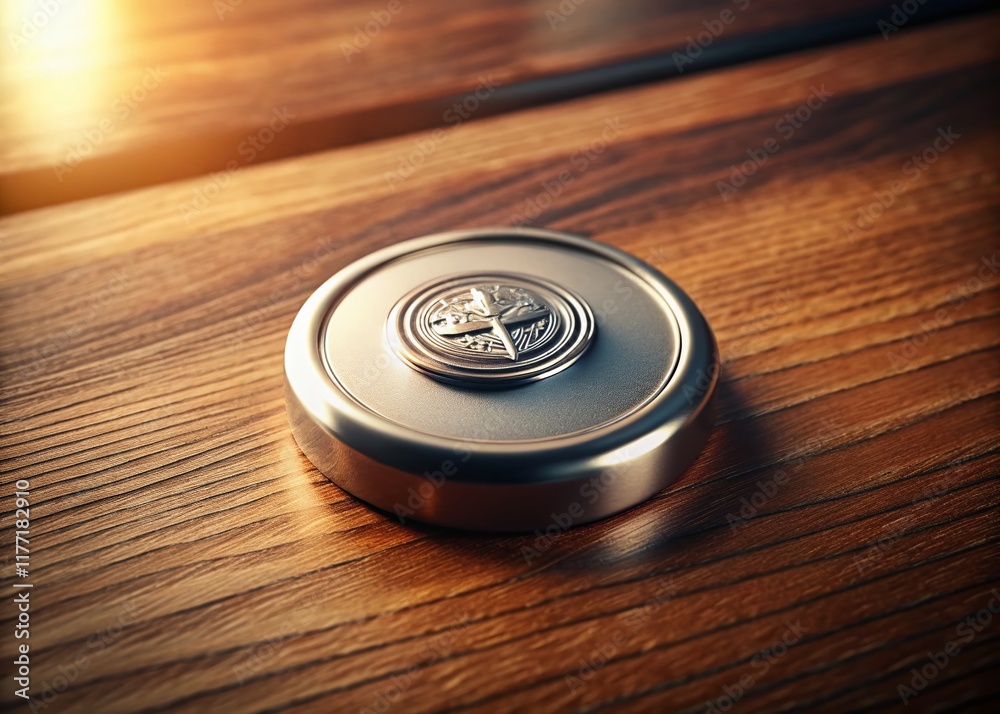 Aerial View of a German Pension Insurance Seal Button on a Desk Aerial View of a German Pension Insurance Seal Button on a Desk