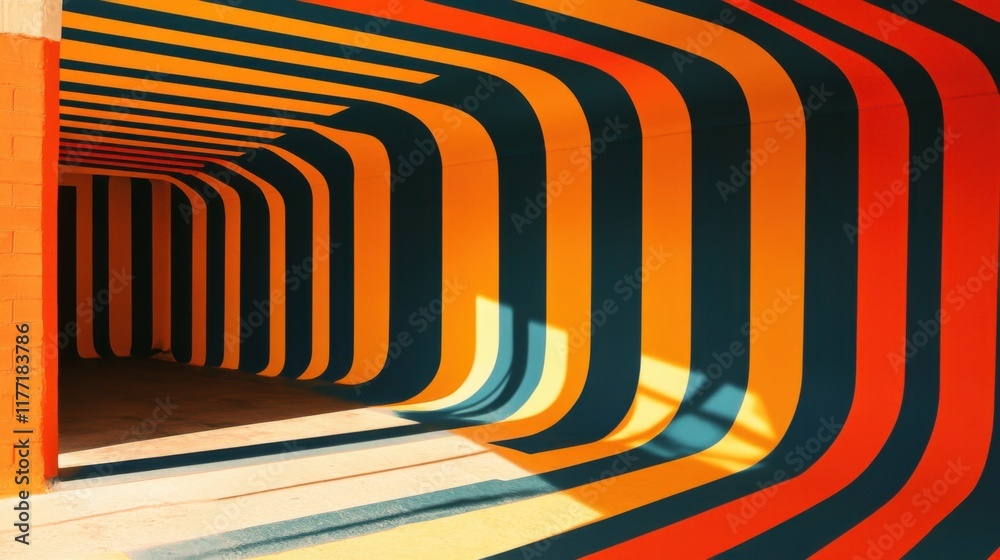 Naklejka premium Colorful Striped Tunnel Architecture Design