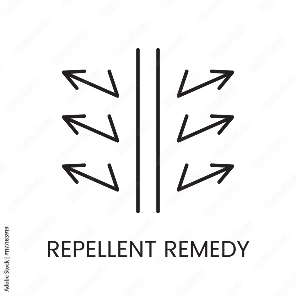 A vector icon of diagonal opposing arrows separated by a barrier, representing a repellent remedy, with an editable stroke A vector icon of diagonal opposing arrows separated by a barrier, representing a repellent remedy, with an editable stroke