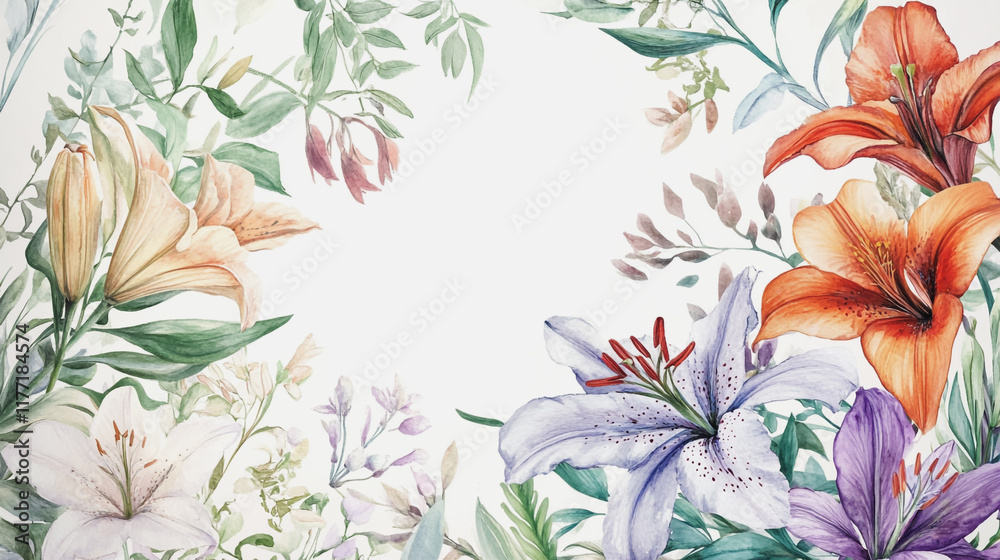 Obraz premium wedding invitation card background vector. Minimal hand painted watercolor botanical flowers texture template background. Design for wedding, vip cover, poster, rsvp moderncard.Valentine's Day