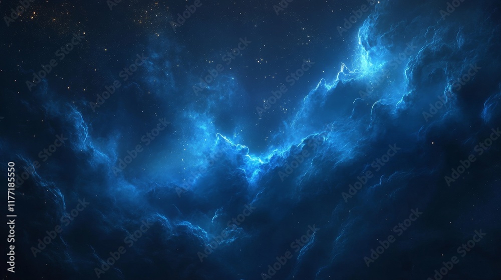 Fototapeta premium Cosmic clouds blue sky stars, cosmic blue clouds, night sky galaxy stars, universe dark sky, blue celestial clouds