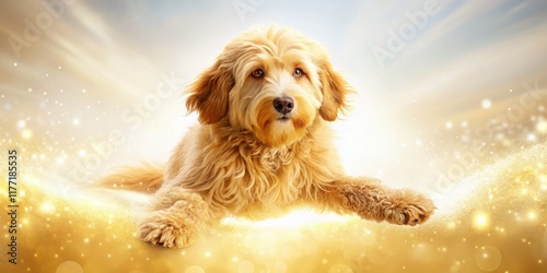 A whimsical, surreal Golden Labradoodle portrait, magically rendered against a white background. photo