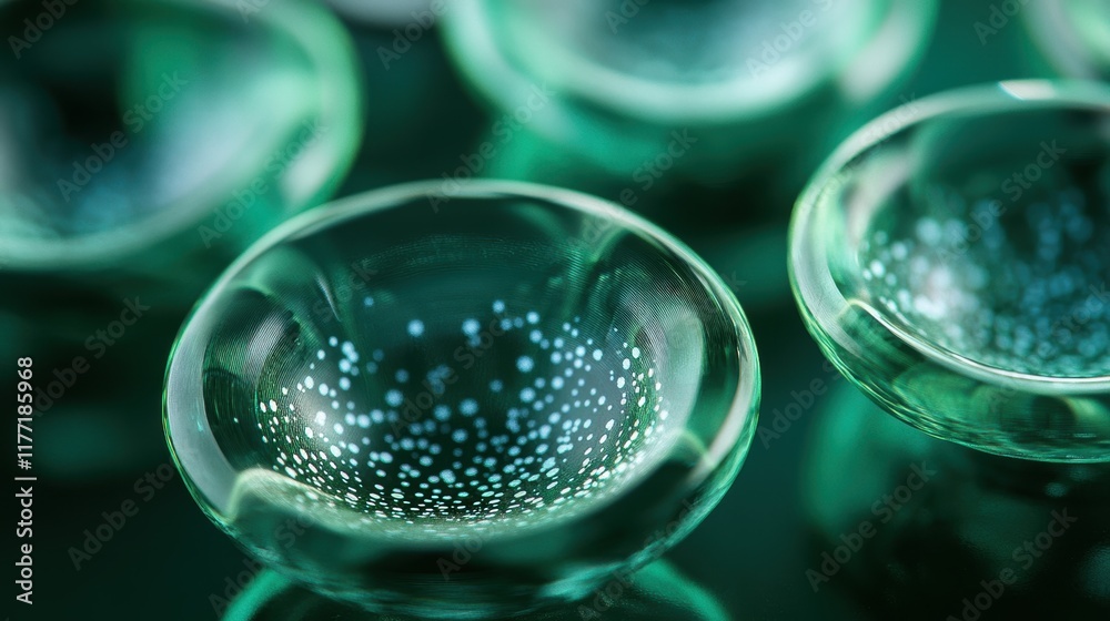 Intricate Glass Bowls with Unique Patterns on a Green Surface Intricate Glass Bowls with Unique Patterns on a Green Surface