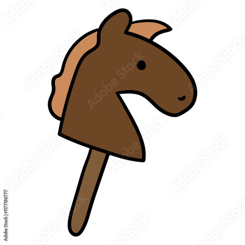 Hand drawn cartoon hobby horse toy icon on white background.