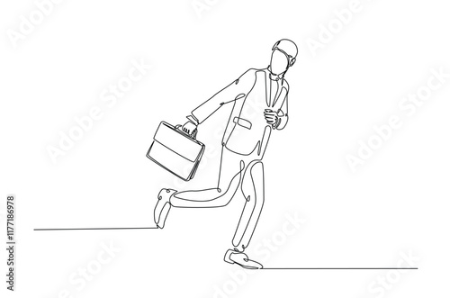 Businessman caryying briefacase in continuous one line drawing. Simple line art illustration of businessman with briefacase. Editable vector. photo