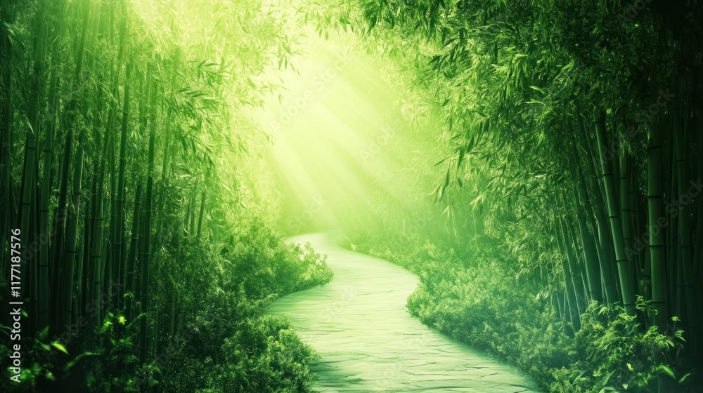 Obraz premium Serene Bamboo Forest Path: A Journey of Tranquility