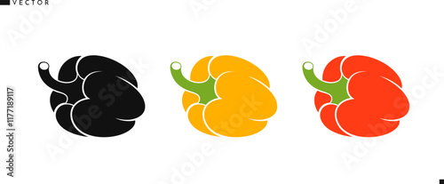 Bell pepper silhouette. Red and yellow Bulgarian peppers