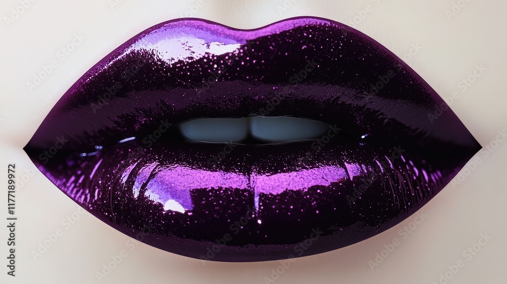 Fototapeta premium Lips coated in a trendy mauve gloss, capturing light and emphasizing their smooth texture.