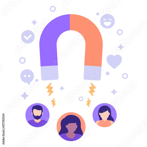 Customer retention illustration with magnet and people