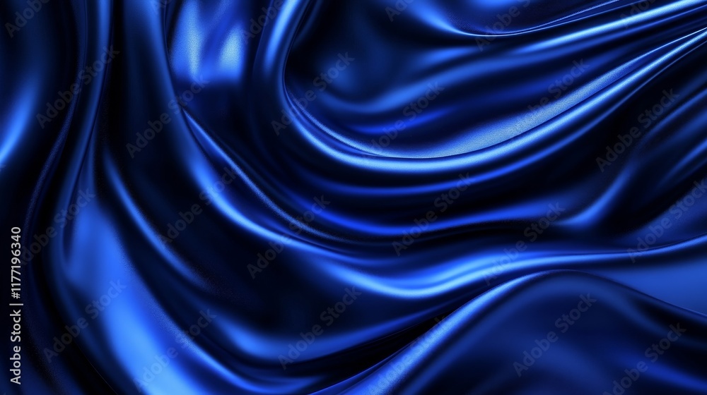 Fototapeta premium Elegant smooth blue waves, Dark cobalt ripples, Luxurious satin texture, Shiny silky folds, Deep navy drapery