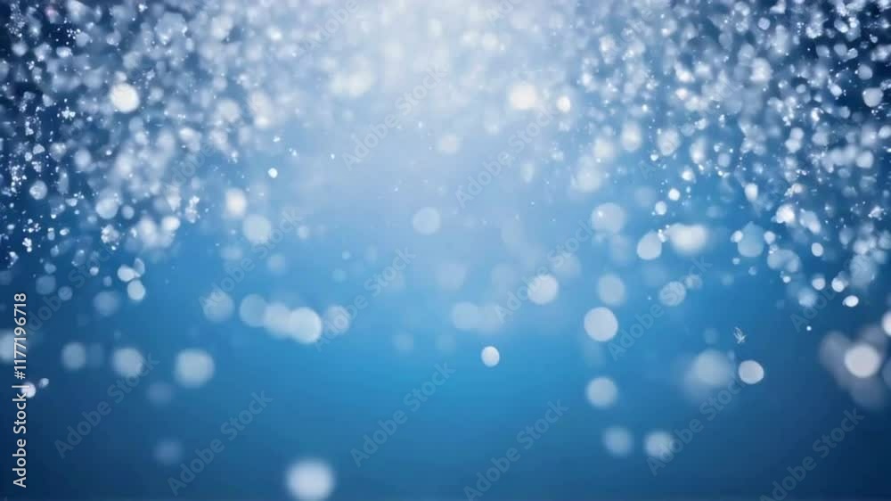White and silver bokeh dots sparkling like snowflakes against a cool blue gradient background, 4k High-Quality Technology background animation video