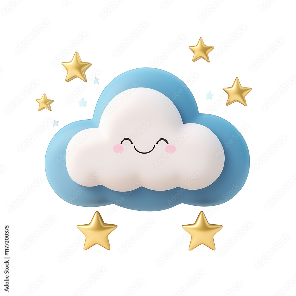Cute cartoon cloud with stars, conveying joy and whimsy in a colorful design., isolated on a transparent background. Cute cartoon cloud with stars, conveying joy and whimsy in a colorful design., isolated on a transparent background.