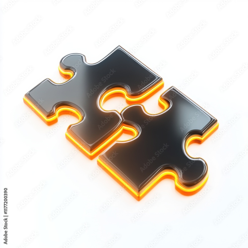 Black and orange puzzle pieces connected against a white background creating a vibrant contrast and showcasing unity in design Black and orange puzzle pieces connected against a white background creating a vibrant contrast and showcasing unity in design