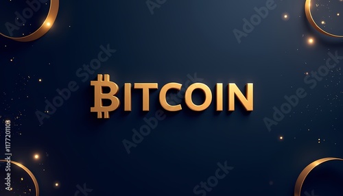 Bitcoin golden text on dark luxury background.