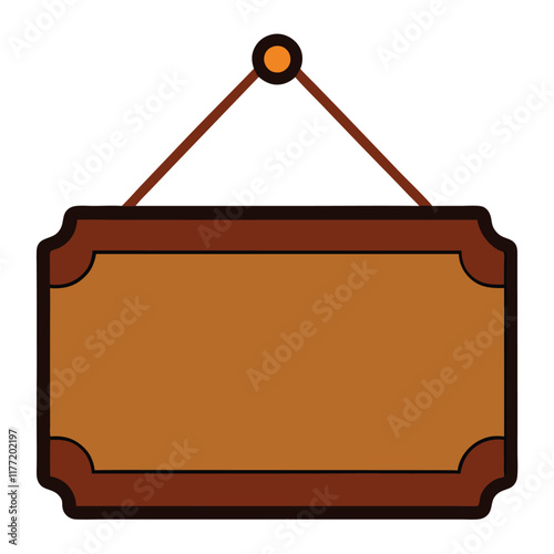 Door plaque hanging wood sign flat illustration on white background
