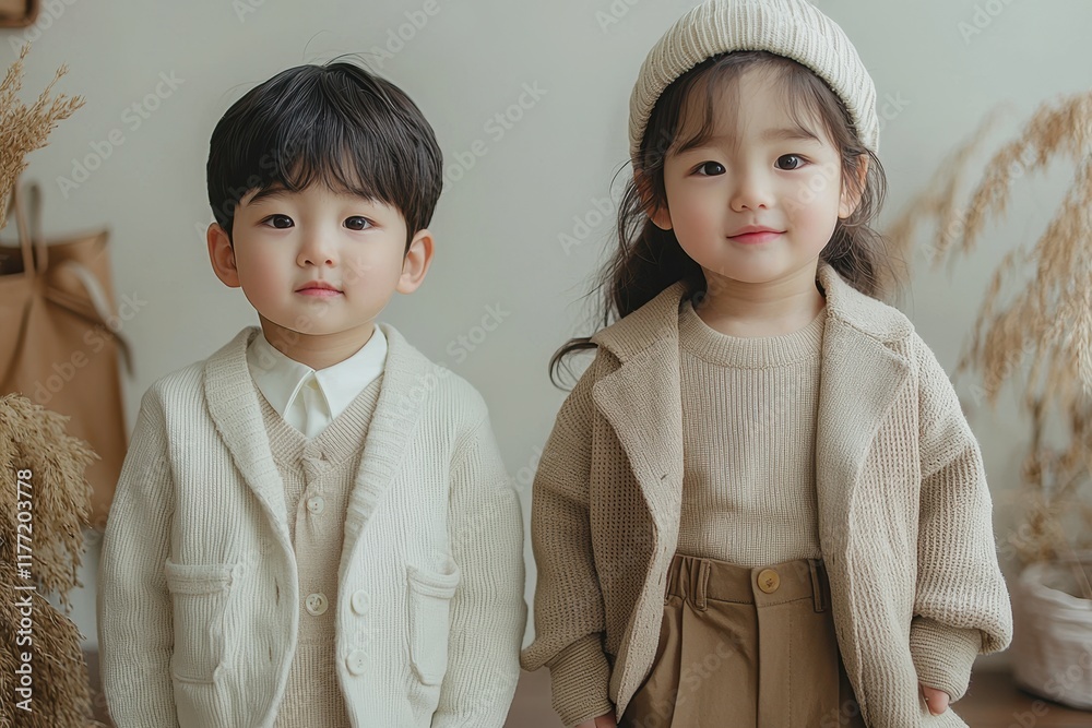 Adorable Asian Children in Neutral Tones Fictional Character Created By Generative AI Adorable Asian Children in Neutral Tones Fictional Character Created By Generative AI