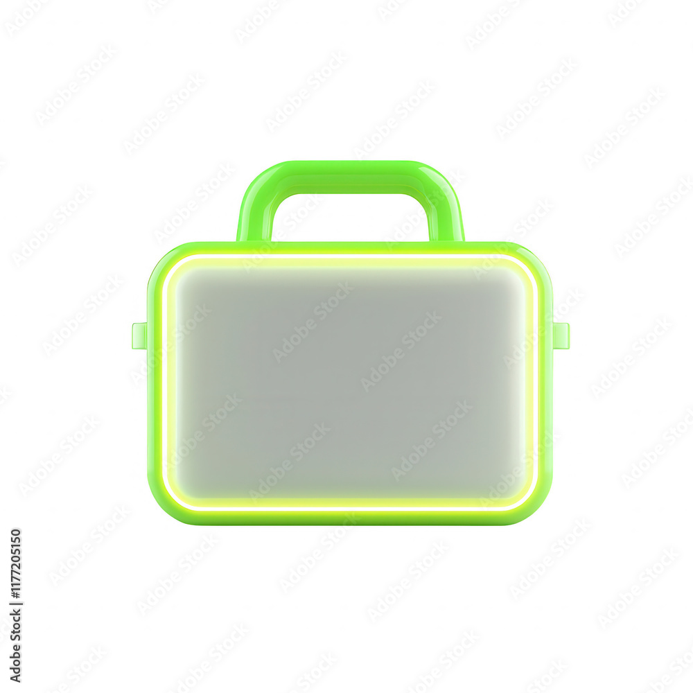 A modern, illuminated green lunchbox design with a sleek, minimalist style., isolated on a transparent background. A modern, illuminated green lunchbox design with a sleek, minimalist style., isolated on a transparent background.
