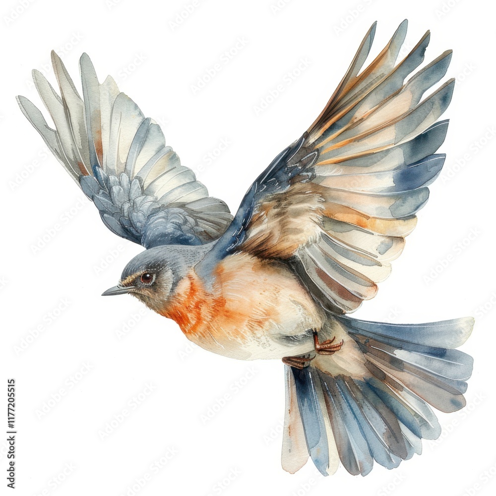 Fototapeta premium Painting of Swallow Bird Flying on White Background.