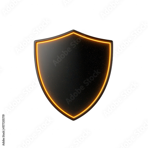 A sleek black shield with an orange glow, symbolizing protection and security.