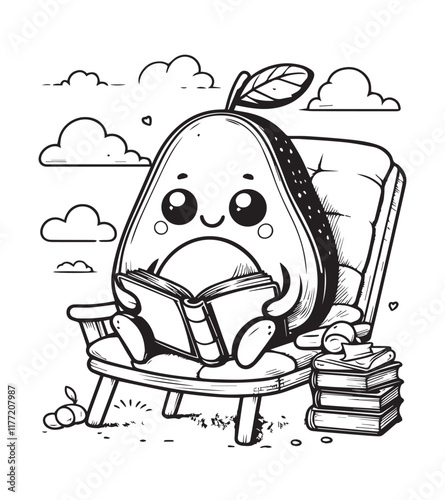 Coloring book cute avocado reading book act 