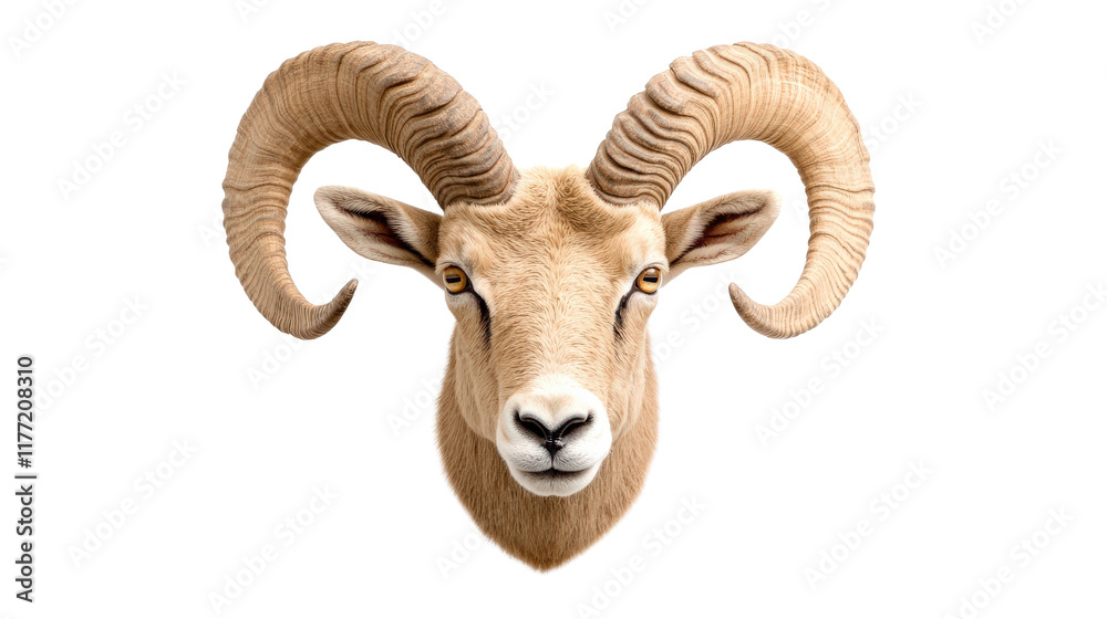 Realistic ram head with large curved horns Realistic ram head with large curved horns