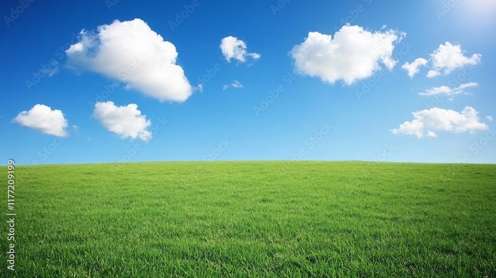 Sunny day, green field, blue sky, fluffy white clouds. Sunny day, green field, blue sky, fluffy white clouds.