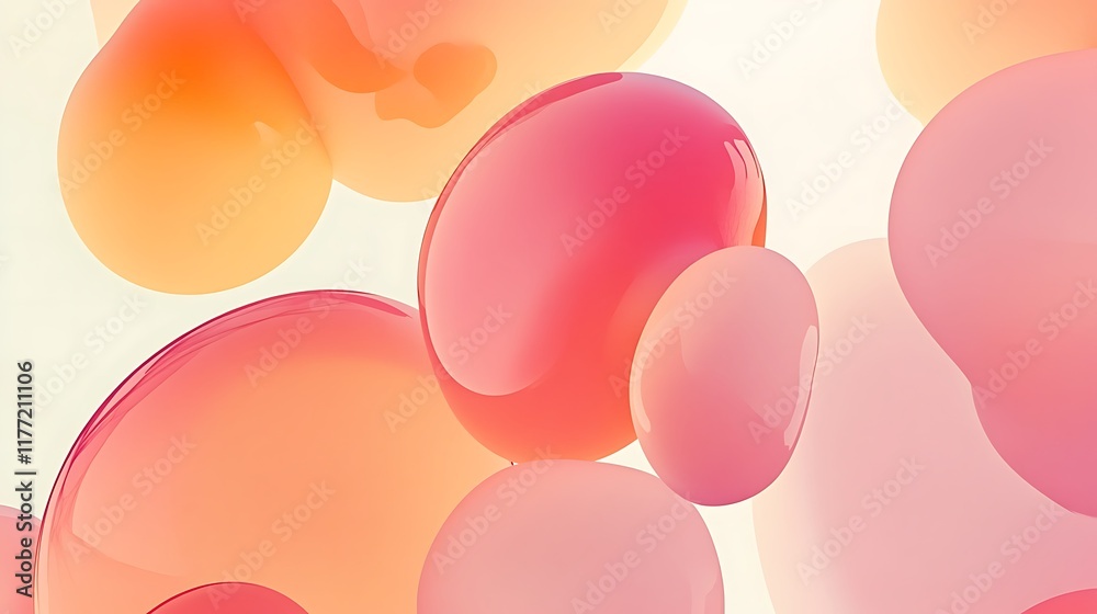Abstract Pink and Orange Spheres Floating Gently Abstract Pink and Orange Spheres Floating Gently