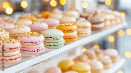Colorful Macarons on Display at Bakery