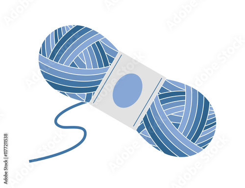 Skein, ball of blue knitting threads, yarn. Vector illustration on white background.eps