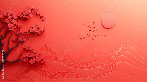 Seasonal 2025 New Year Theme in red colour with premium decoration for festival