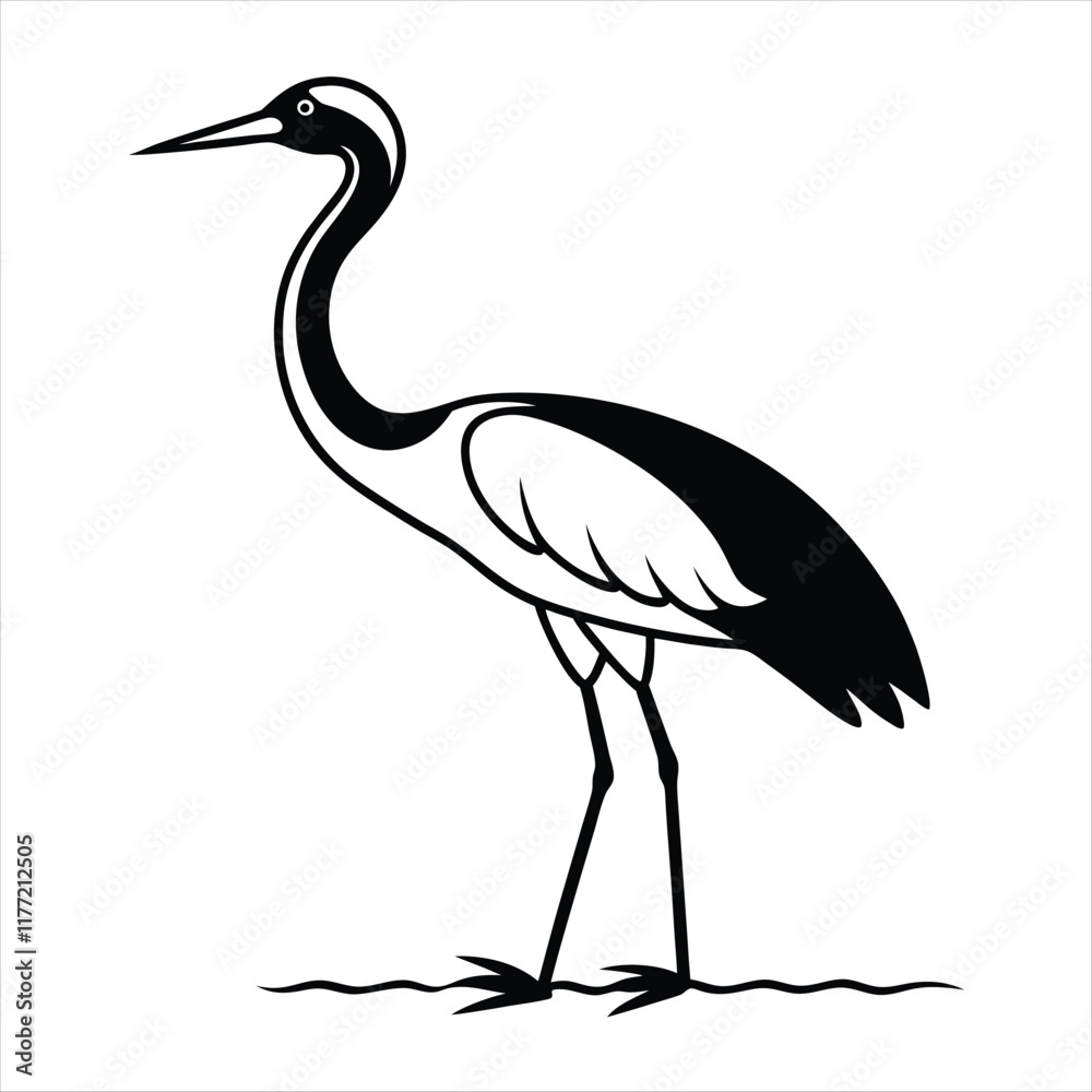 Obraz premium Minimalist Crane Silhouette Standing Elegantly on Water