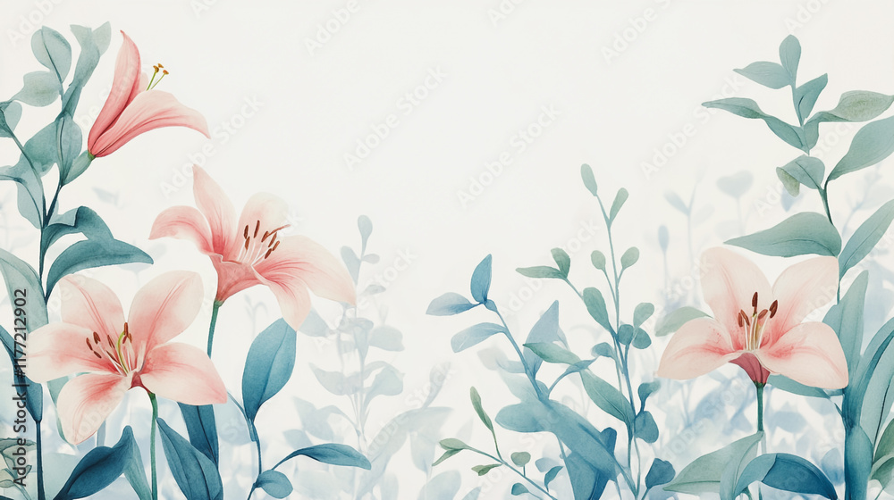 Obraz premium wedding invitation card background vector. Minimal hand painted watercolor botanical flowers texture template background. Design for wedding, vip cover, poster, rsvp moderncard.Valentine's Day