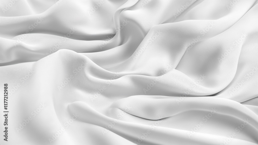 Obraz premium Abstract flowing white silk texture with soft folds, symbolizing elegance, and sophistication, perfect for advertising textiles, clothing, cosmetics, or interior design, evoking luxury and comfort