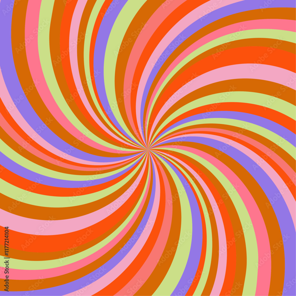 Fondo abstracto psicodélico con espirales de colores vibrantes, diseño retro inspirado en los años 70 para decoración o proyectos gráficos