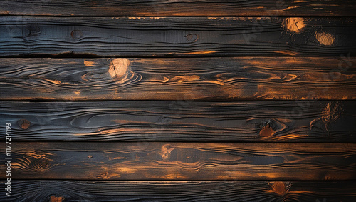 wooden texture featuring dark, rich, and weathered planks aligned horizontally wood showcases natural grain patterns, knots, and subtle imperfections, emphasizing its aged and authentic look