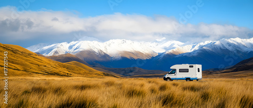 Scenic mountain drive with camper. Best routes for camper trips in mountains. Enjoying nature in a camper. Tips for a memorable mountain drive. photo