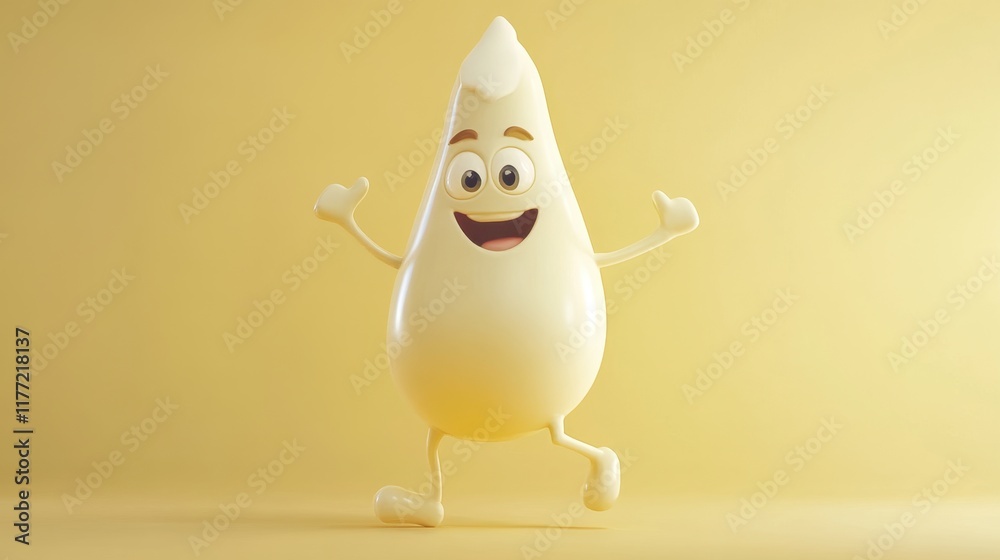 Obraz premium A funny milk character dancing joyfully, with expressive eyes and a playful demeanor.
