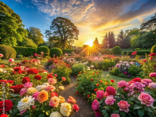 Aerial View Thornden Park Rose Garden, Vibrant Blooms, Drone Photography photo