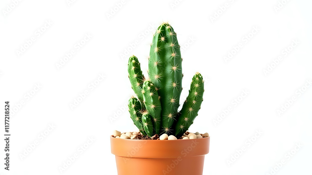 a vibrant green cactus with three distinct arms growing upright in a simple terracotta pot against a clean white background, showcasing its spiky texture and natural beauty. a vibrant green cactus with three distinct arms growing upright in a simple terracotta pot against a clean white background, showcasing its spiky texture and natural beauty.