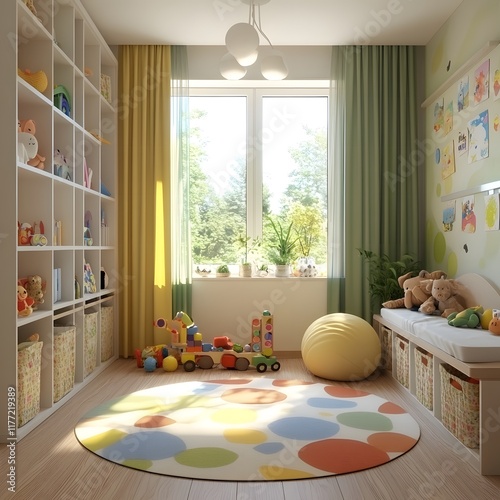 Modern childrens room interior decorated with toys and innovative ideas for playful environments