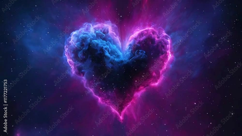 A starry, nebula-like heart made up of tiny glowing particles, resembling a cosmic cloud of pink, purple, and blue hues swirling in background, 4k High-Quality Technology background animation video A starry, nebula-like heart made up of tiny glowing particles, resembling a cosmic cloud of pink, purple, and blue hues swirling in background, 4k High-Quality Technology background animation video