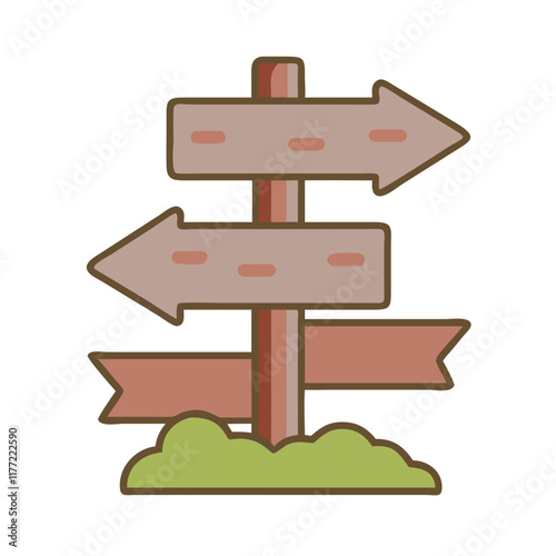 Directional signpost icon in brown and green tones
