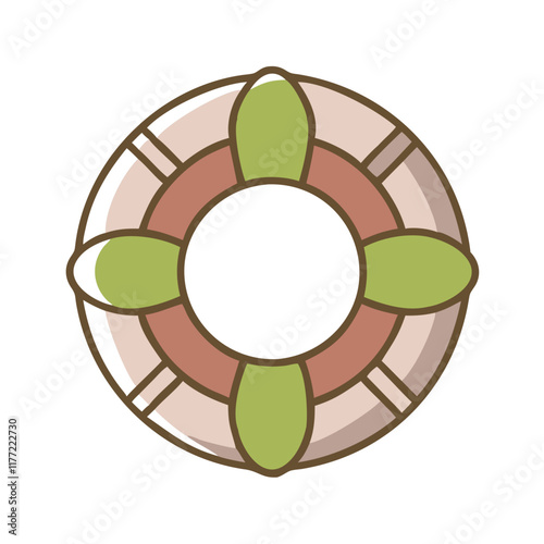 Life preserver icon in beige and green tones for design