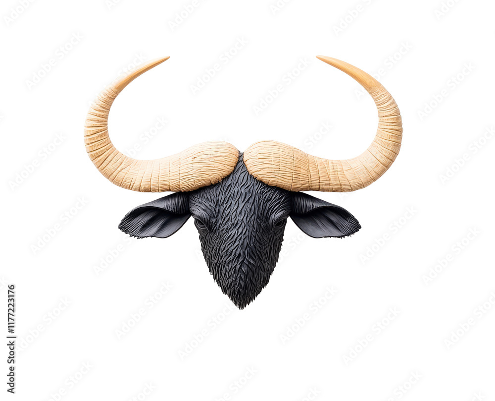 Fototapeta premium Buffalo head illustration with detailed horns and texture