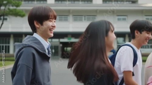 A happy young Japanese woman is excited to start a new school year
