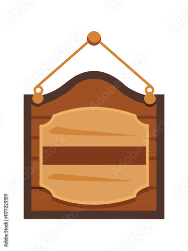 Door plaque hanging wood sign flat illustration on white background
